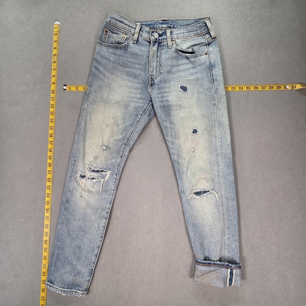 Levis 512 Jeans Mens Selvedge Blue Light Wash Slim Tapered Thrashed Fits 26x27